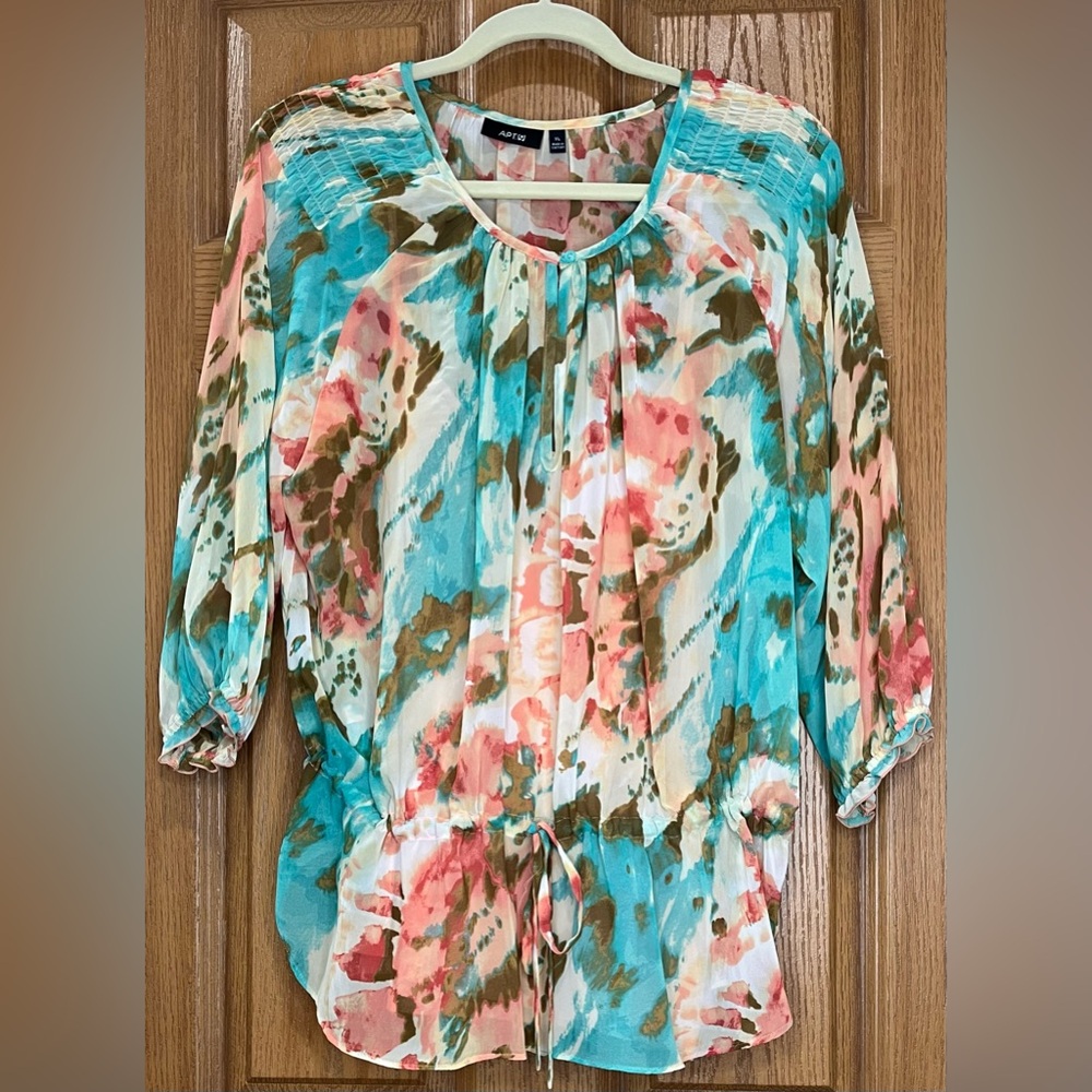 Apt. 9 Vibrant Floral Blouse - Blue and Coral